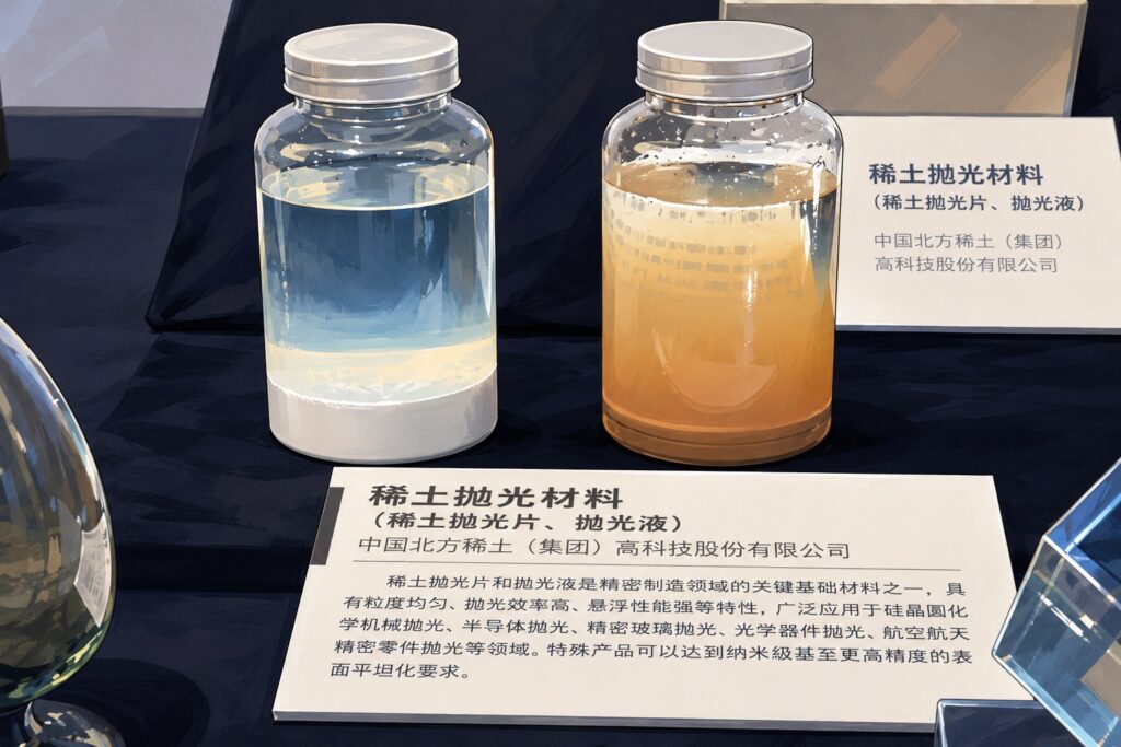 Two large glass jars with silver lids on a dark display, one containing blue liquid and the other orange, with a Chinese information card in front.
